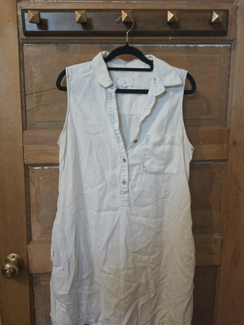 Lou & Grey Sleeveless White-Washed Denim Shirt Dress